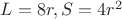 $L=8r,S=4r^2$