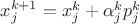 $x_{j}^{k+1} = x_{j}^{k}+\alpha_{j}^{k} p_{j}^{k}$