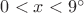 $0<x<9^{\circ}$