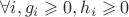 $\forall i, g_i \geqslant 0, h_i \geqslant 0$