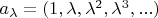 $a_{\lambda} = (1,\lambda,\lambda^2,\lambda^3,...)$