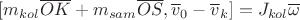 $[m_{kol} \overline {OK}+m_{sam} \overline {OS},\overline v_0-\overline v_k]=J_{kol} \overline \omega$