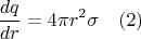 $$\frac{dq}{dr}=4{\pi}r^2{\sigma}\quad(2)$$