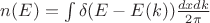 $n(E)=\int \delta (E-E(k))\frac {dxdk}{2 \pi}$
