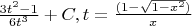 $\frac{3t^2-1}{6t^3}+C, где t=\frac{(1-\sqrt{1-x^2})}{x}$
