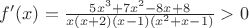 $f'(x)=\frac{5x^3+7x^2-8x+8}{x(x+2)(x-1)(x^2+x-1)}>0$