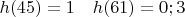 $h(45)=1 \ \ \ h(61)=0;3$