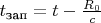 $t_{\text{зап}}=t-\frac{R_0}{c}$