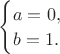 $\begin{cases}a=0,\\b=1.\end{cases}$
