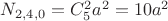 $N_{2,4,0}=C_5^2a^2=10a^2$