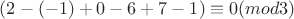 $ (2-(-1)+0-6+7-1)\equiv 0 (mod 3) $