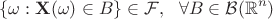 $$~\{\omega: \mathbf{X}(\omega) \in B\} \in \mathcal{F}, ~~ \forall B \in \mathcal{B}(\mathbb{R}^n)$$