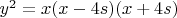 $y^2=x(x-4s)(x+4s)$