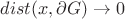 $dist(x, \partial G)\to 0$