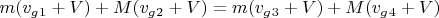 $m(v_g_1+V)+M(v_g_2+V)=m(v_g_3+V)+M(v_g_4+V)