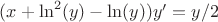 $(x+\ln^2(y)-\ln(y))y'=y/2$
