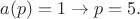 $a(p)=1\to p=5.$ $a(p)=1\to p=5.$