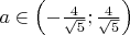 $a \in \left( { - \frac{4}{{\sqrt 5 }};\frac{4}{{\sqrt 5 }}} \right)$