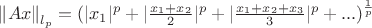 $\left\| Ax \right\|_{l_{p}}= (|x_{1}|^{p}+|\frac{ x_{1}+x_{2} }{ 2 }|^{p}+  |\frac{ x_{1}+x_{2} + x_{3}}{ 3 }|^{p} +...)^{\frac{ 1 }{ p }} $