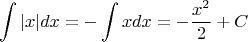 $$\int |x|dx=-\int xdx=-\frac{x^2}{2}+C$$