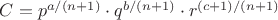 $C=p^{a/(n+1)}\cdot q^{b/(n+1)}\cdot r^{(c+1)/(n+1)}$