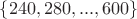$\{240,280,...,600\}$