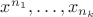 $x^{n_1},\dots,x_{n_k}$