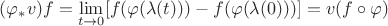 $(\varphi_*v)f=\lim\limits_{t\to 0} [f(\varphi(\lambda(t)))-f(\varphi(\lambda(0)))]=v(f\circ\varphi)$