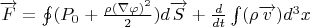 $\overrightarrow{F}=\oint (P_0+\frac{\rho (\nabla \varphi)^2}{2})d\overrightarrow{S}+\frac{d}{dt}\int (\rho \overrightarrow{v})d^3x$