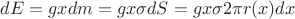 $dE =gxdm=gx\sigma dS=gx\sigma 2\pi r(x)dx$