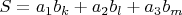 $S=a_1b_k+a_2b_l+a_3b_m$
