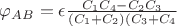 $\varphi _{AB}=\epsilon\frac{C_1C_4-C_2C_3}{(C_1+C_2)(C_3+C_4}$