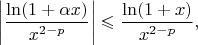 $$\left|\frac{\ln(1+\alpha x)}{x^{2-p}}\right|\leqslant\frac{\ln(1+ x)}{x^{2-p}},$$