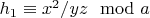 $h_1 \equiv x^2/yz \mod a$