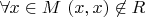 $\forall x \in M \ (x,x) \not \in R$