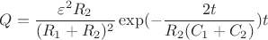 $$Q= \frac{\varepsilon^2 R_2}{(R_1+R_2)^2} \exp(-\frac{2t}{R_2(C_1+C_2)})t$$