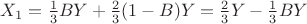 $X_1 = \frac{1}{3} B Y + \frac{2}{3} (1-B)Y = \frac{2}{3} Y - \frac{1}{3} B Y$