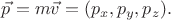 $\vec{p}=m\vec{v}=(p_x,p_y,p_z).$