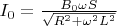 $I_0 = \frac{B_{0} \omega S}{\sqrt{R^2 + \omega^2 L^2}}$