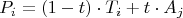 $$P_i = (1-t) \cdot T_i + t \cdot A_j$$