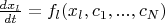 $\frac{dx_l}{dt}=f_l(x_l,c_1,...,c_N)$