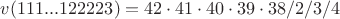 $v(111...122223) = 42\cdot41\cdot40\cdot39\cdot38/2/3/4 $