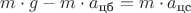 $m \cdot g - m \cdot a_{\text {цб}} = m\cdot  a_{\text {цс}}$