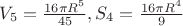 $V_5=\frac{16\pi R^5}{45},S_4=\frac{16\pi R^4}{9}$