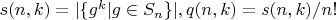 $s(n,k) = | \{g^k | g \in S_n\} |, q(n,k) = s(n,k)/n!$