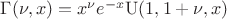 $\Gamma(\nu,x) = x^\nu e^{-x} \mathrm{U}(1,1+\nu,x)$