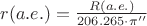 $r (a.e.) = \frac{R(a.e.)}{ 206.265 \cdot \pi ''}$