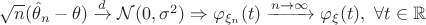 $\sqrt{n}(\hat\theta_n-\theta) \xrightarrow{d} \mathcal{N}(0, \sigma^2) \Rightarrow \varphi _{\xi_n}(t) \xrightarrow{n \to \infty} \varphi_\xi(t), \ \forall t \in \mathbb{R}$