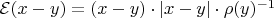$\mathcal{E} (x-y)={(x-y)\cdot|x-y|}\cdot{\rho(y)^{-1}}$