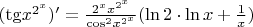 $\[({\mathop{\rm tg}\nolimits} {x^{{2^x}}})' = \frac{{{2^x}{x^{{2^x}}}}}{{{{\cos }^2}{x^{{2^x}}}}}(\ln 2 \cdot \ln x + \frac{1}{x})\]$